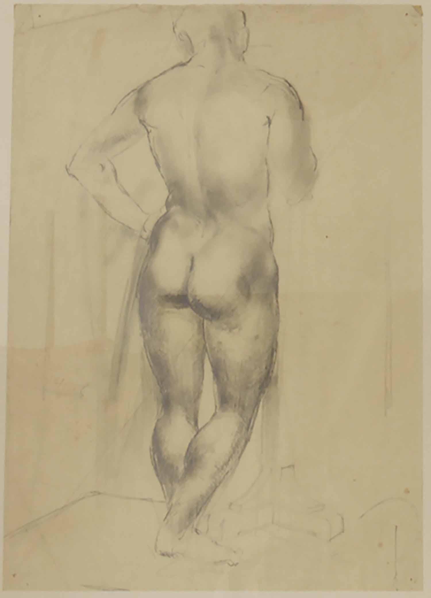 Renaissance Revival Drawing of a Male Nude by Peter William Ibbetson, circa 1930