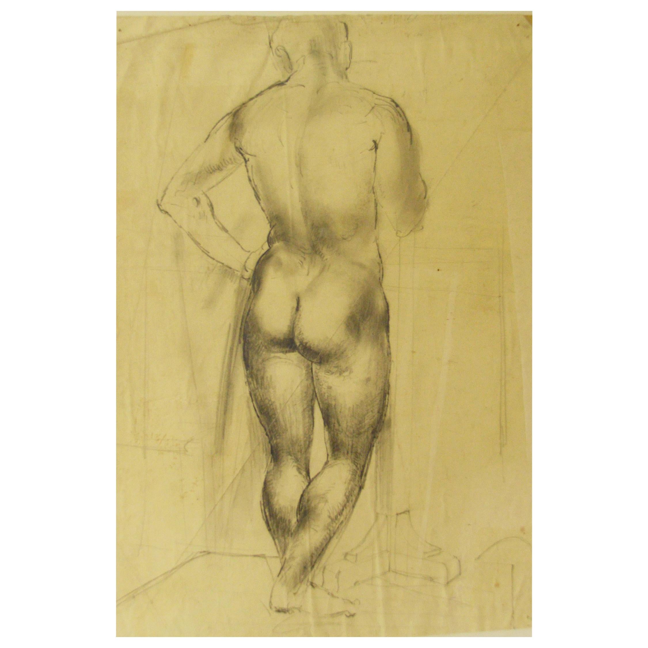 Drawing of a Male Nude by Peter William Ibbetson, circa 1930