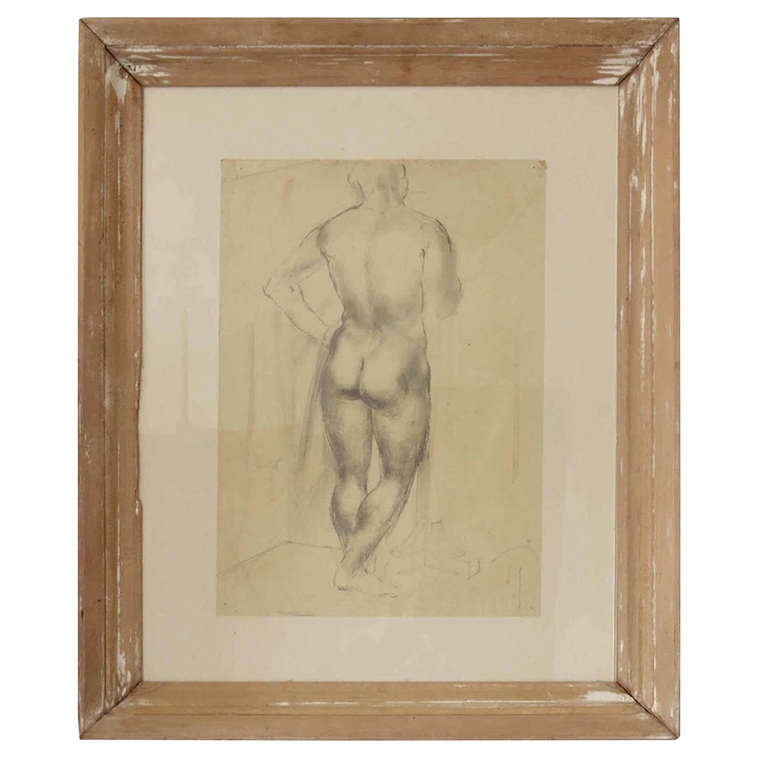 Drawing of a Male Nude by Peter William Ibbetson, circa 1930