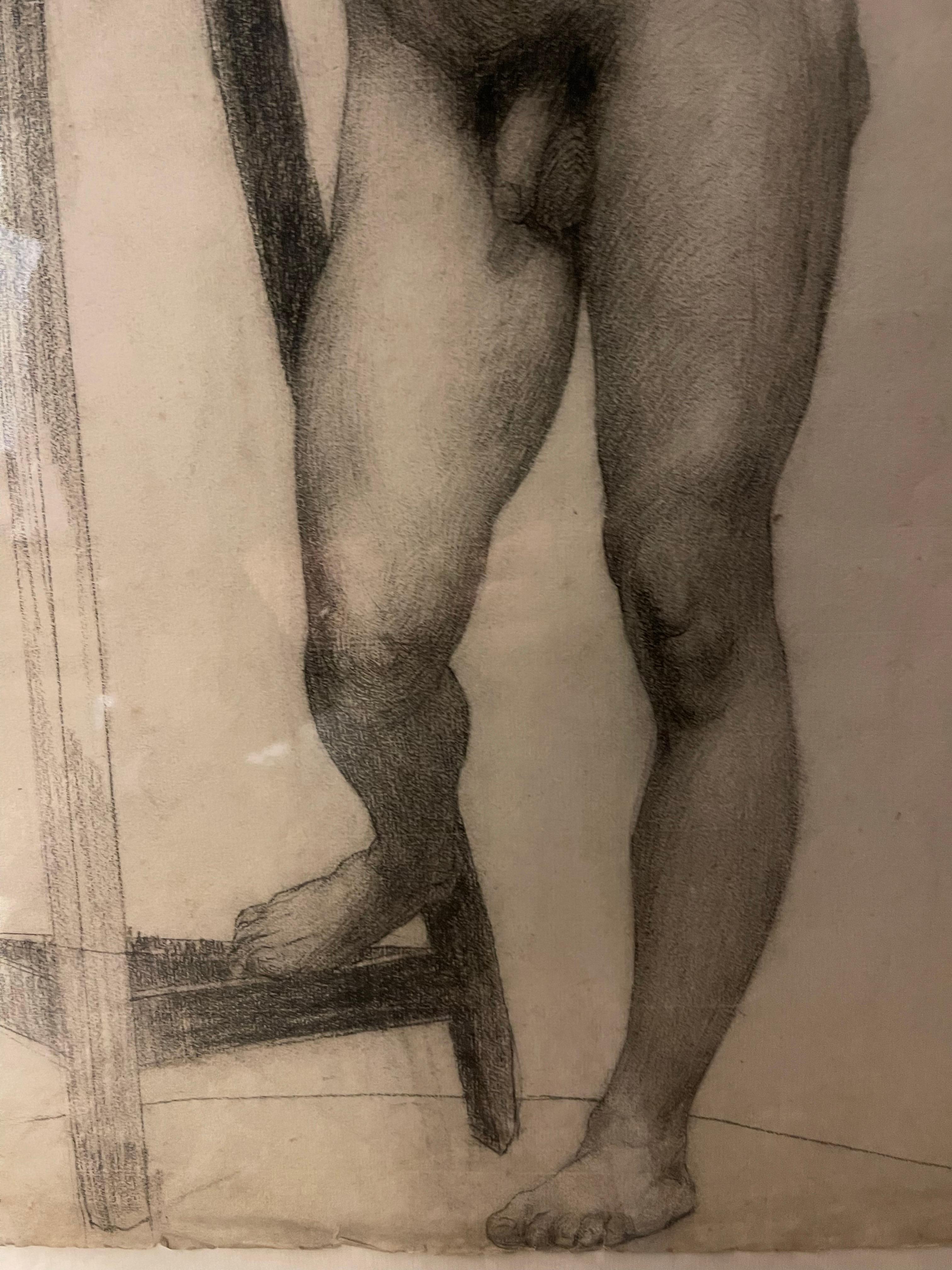 20th Century Drawing of a Naked Man in the Academic Hot Seat 1910 France For Sale