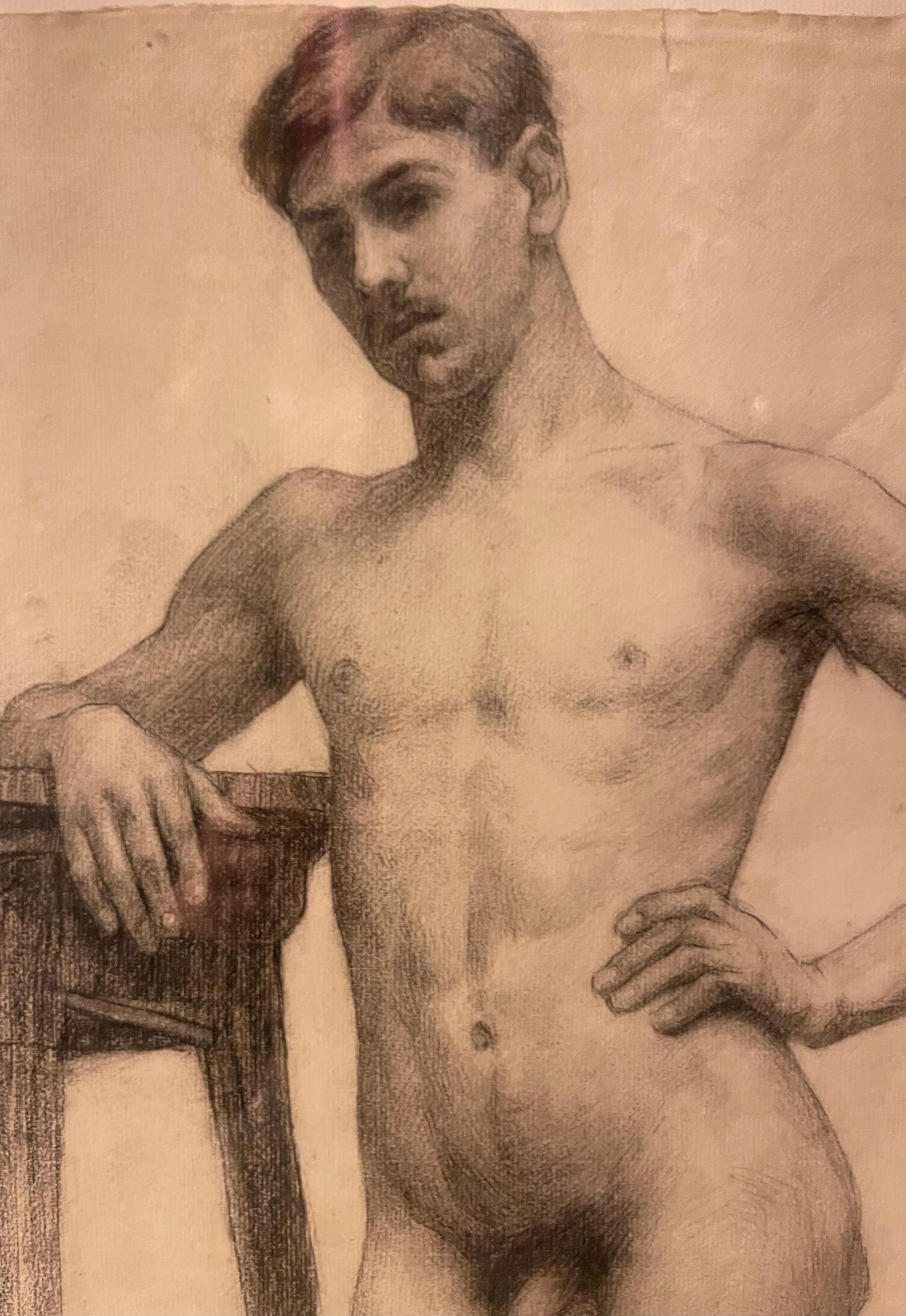 Drawing of a Naked Man in the Academic Hot Seat 1910 France For Sale 2