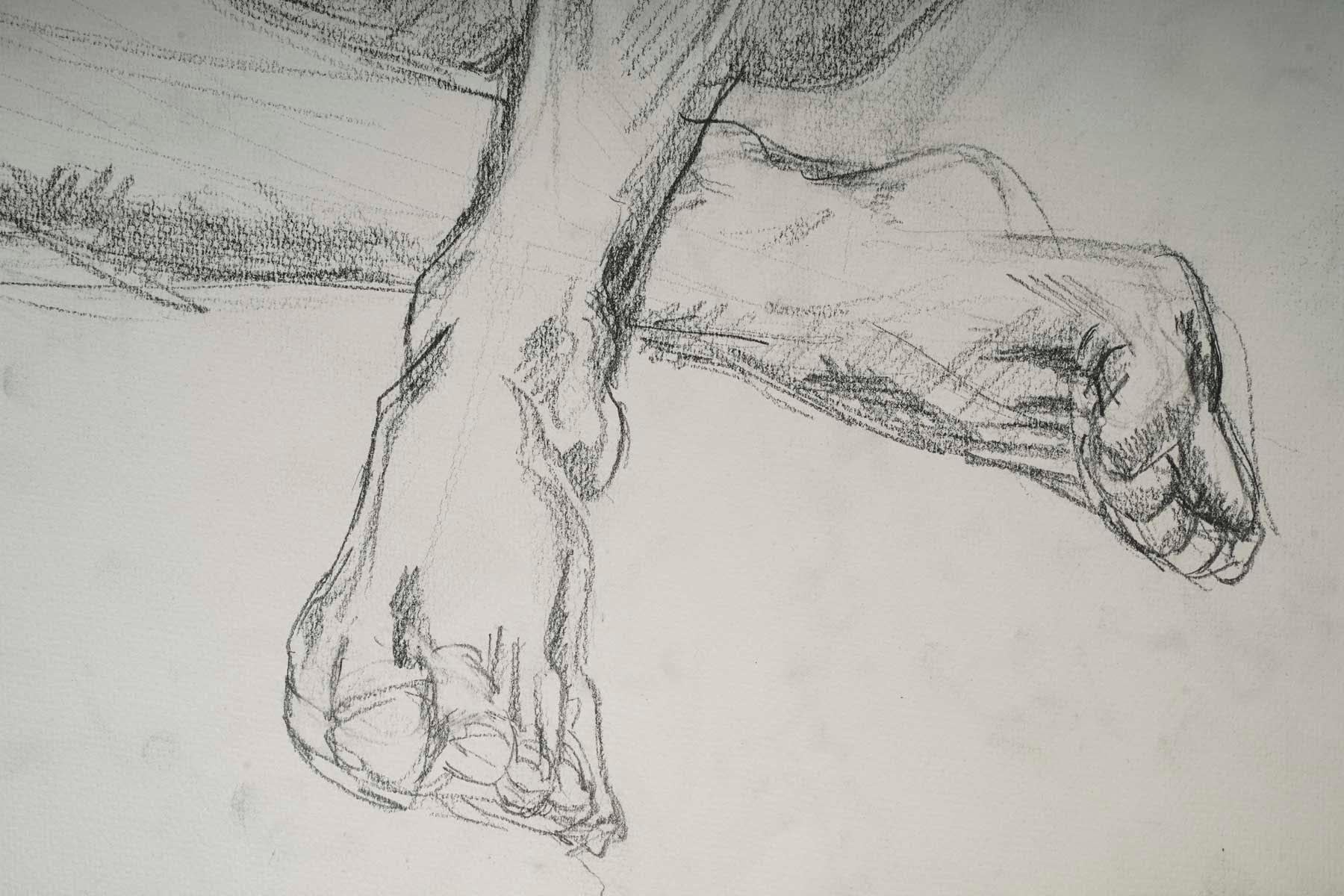 Mid-Century Modern Drawing of a Sleeping Nude Man by Evelyne Luez, 20th Century. For Sale