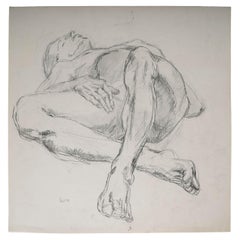Disegno di un uomo nudo addormentato di Evelyne Luez, 20° secolo.