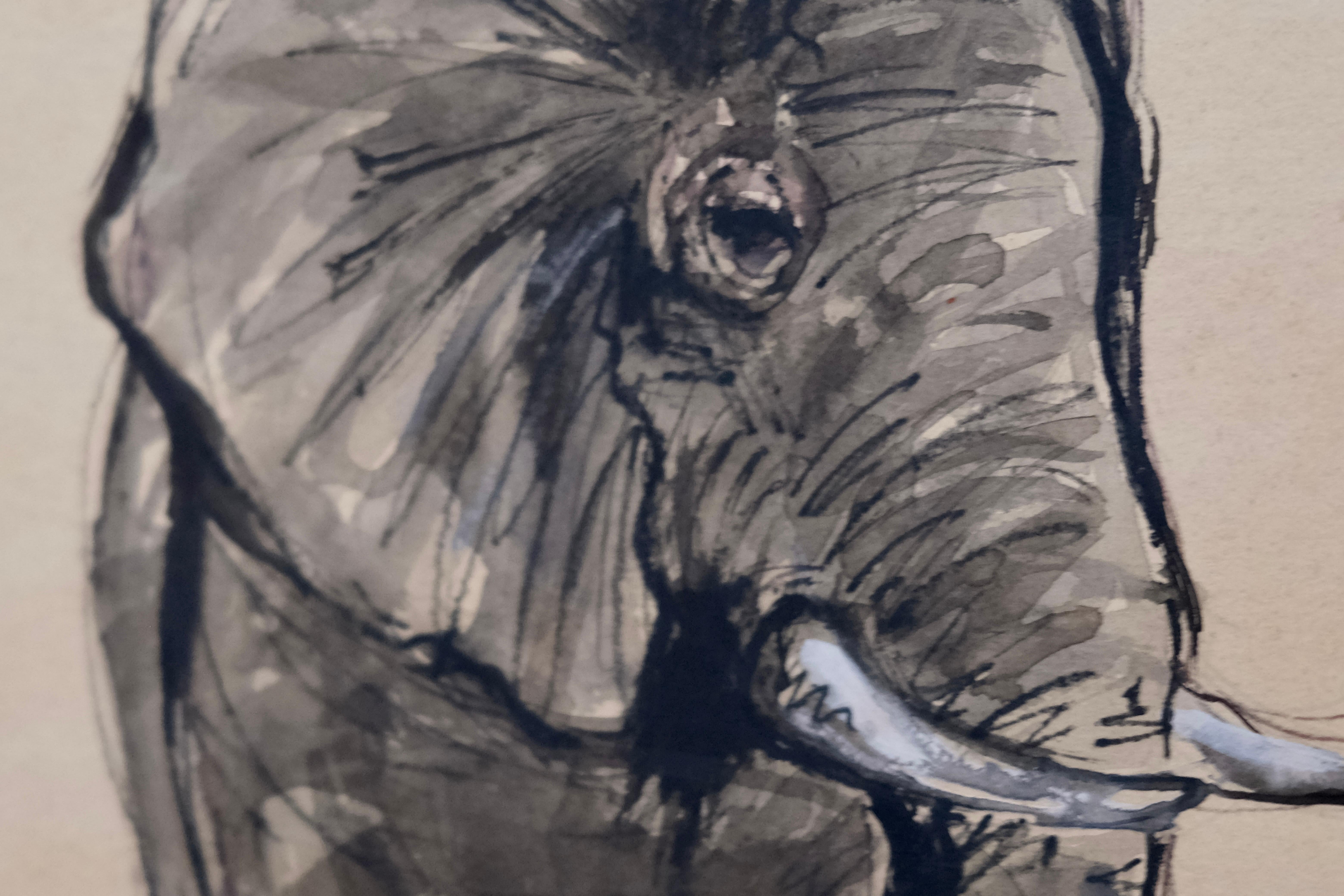 Jean Poulain (1884–1967) – Original Drawing of an Elephant and Calf, Signed and Dated 1942

A deeply touching and atmospheric original wildlife drawing by Belgian artist Jean Poulain, dated 1942 and signed in ink. Capturing the essence of familial