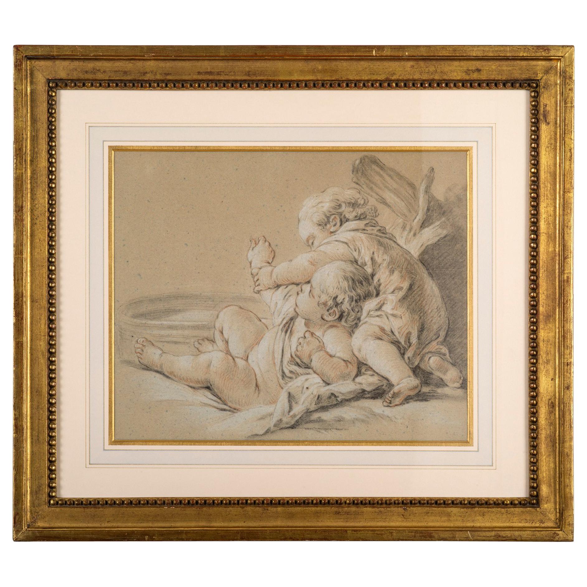 Zeichnung von spielenden Kindern, Kreis von Francois Boucher im Angebot