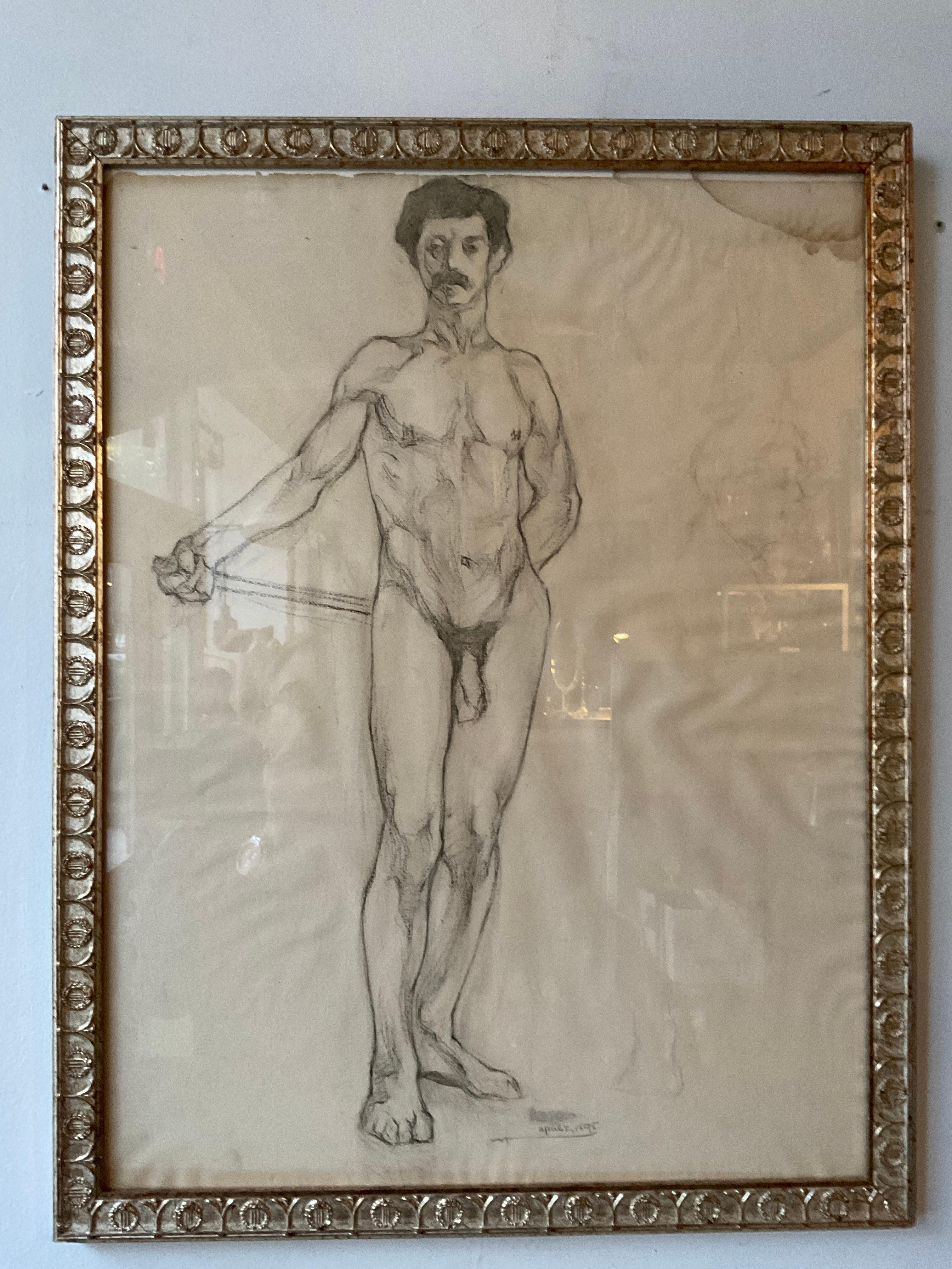 Drawing done of a nude male in 1898. 450 each.