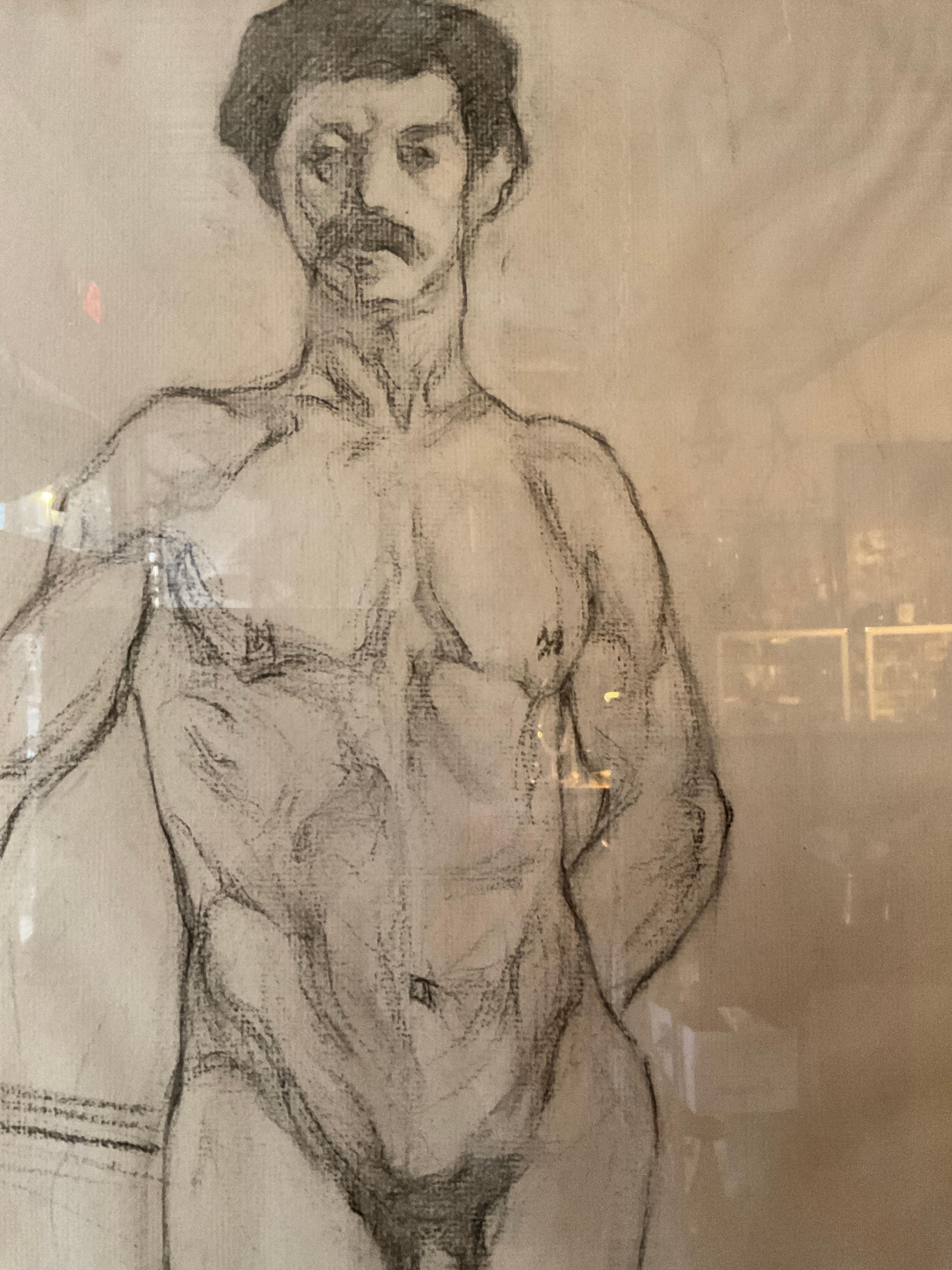 Drawing of Nude Male from, 1898 In Good Condition For Sale In Tarrytown, NY