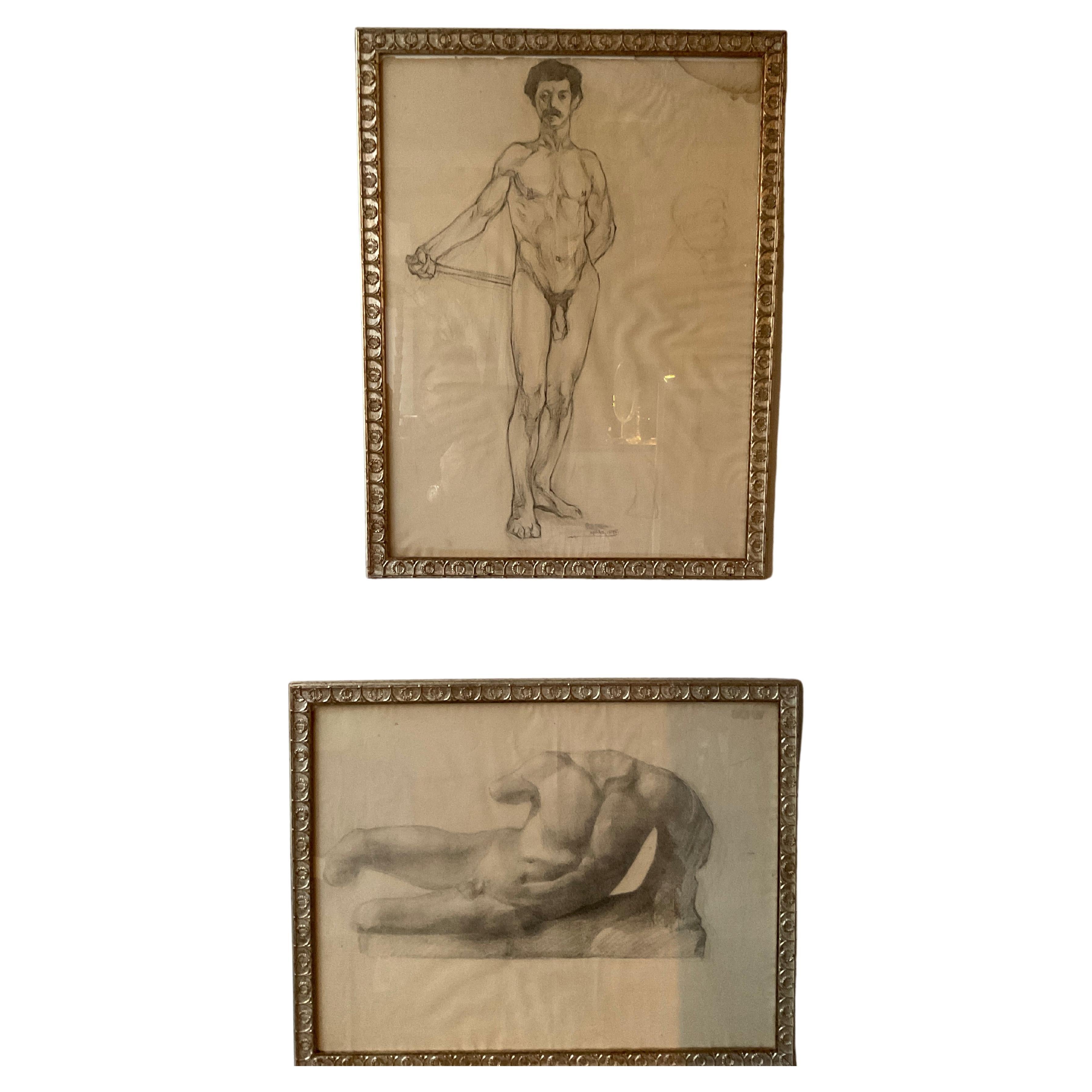 Drawing of Nude Male from, 1898 For Sale