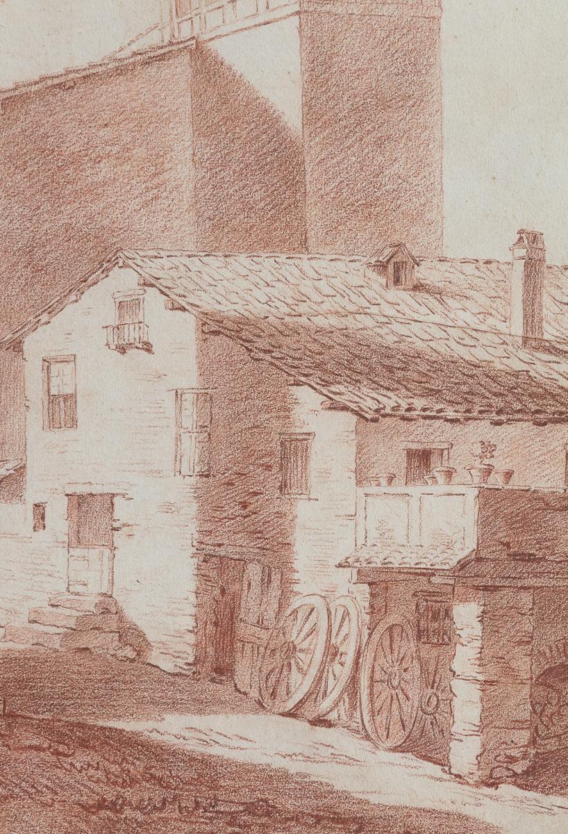 A Late 18th, Early 19th Century Framed Drawing of Rue de Campo Vaccino, Rome; by Jacques Francois Amand

Red chalk on paper. Signed lower left, J Aman, and inscribed with title. Jacques Francois Aman, French (1756-1844)
A quiet and still view of the