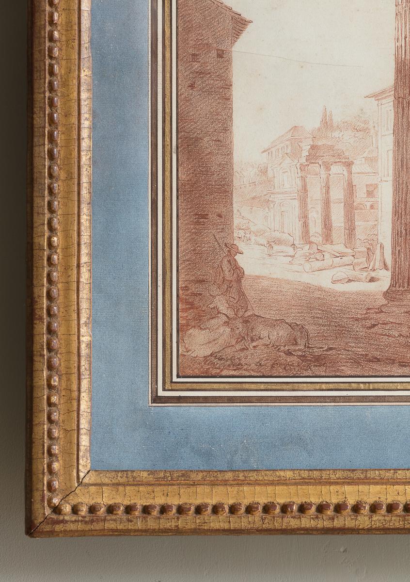 18th Century Drawing of Rue de Campo Vaccino, Rome by Jacques Francois Amand, Framed For Sale