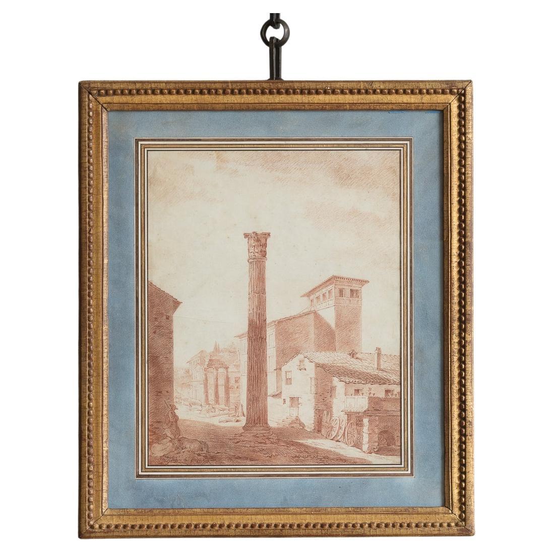 Drawing of Rue de Campo Vaccino, Rome by Jacques Francois Amand, Framed For Sale
