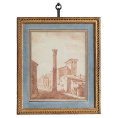 Dessin de la rue de Campo Vaccino, Rome, par Jacques Francois Amand, encadré