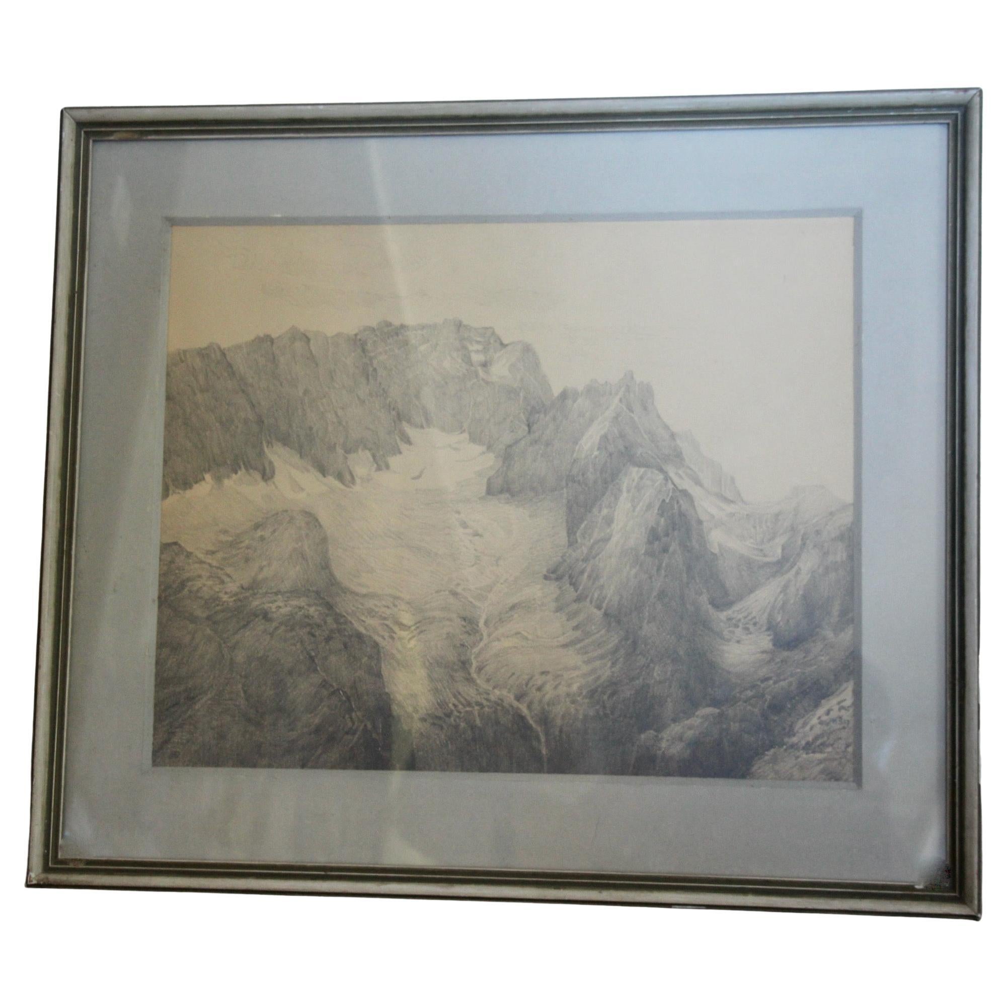 Drawing of Swiss alp dated 1953