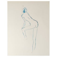 Drawing on Paper Depicting a Nude Woman, 20th Century.