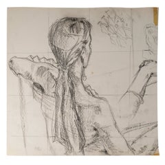 Drawing on Paper Depicting a Young Woman, 20th Century.