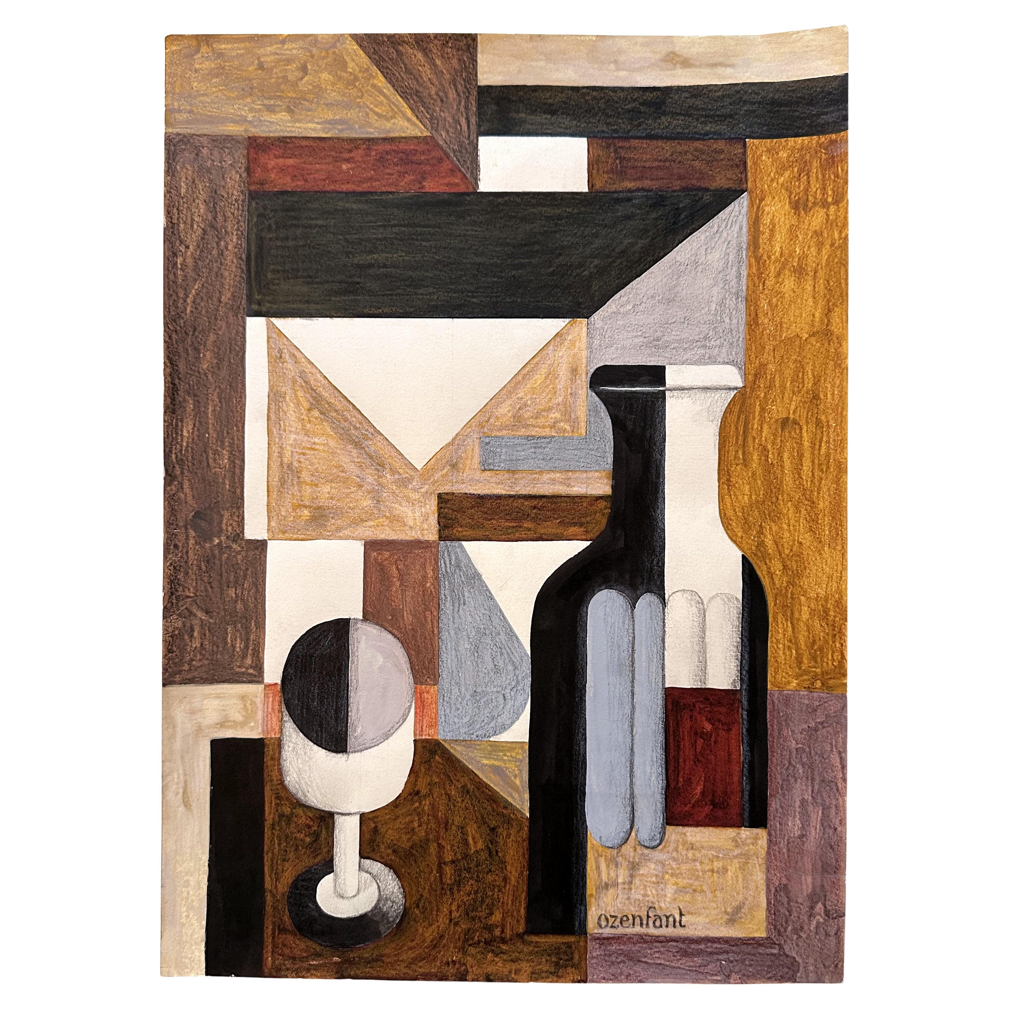 Early 20th Century Drawing on Paper Nature Morte Still Life Attributed to Amédée Ozenfant For Sale