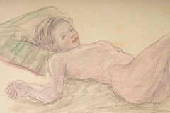 Drawing on Paper, Reclining Nude Woman, Signed Odilon Roche.