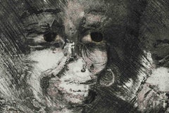 Drawing on Paper Representing African Faces Done in Black Ink, 20th Century.