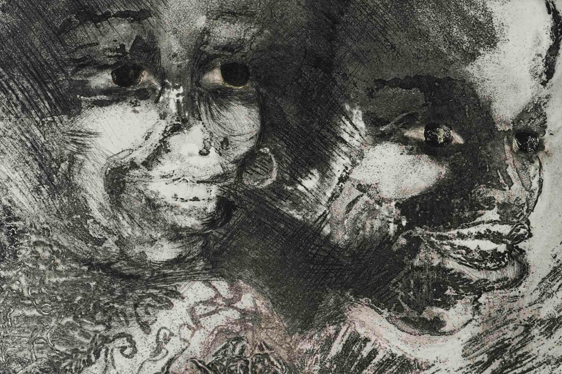 Africain Dessin sur papier représentant des visages africains, réalisé à l'encre noire, 20e siècle. en vente