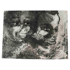 Disegno su carta raffigurante volti africani realizzati con inchiostro nero, XX secolo.