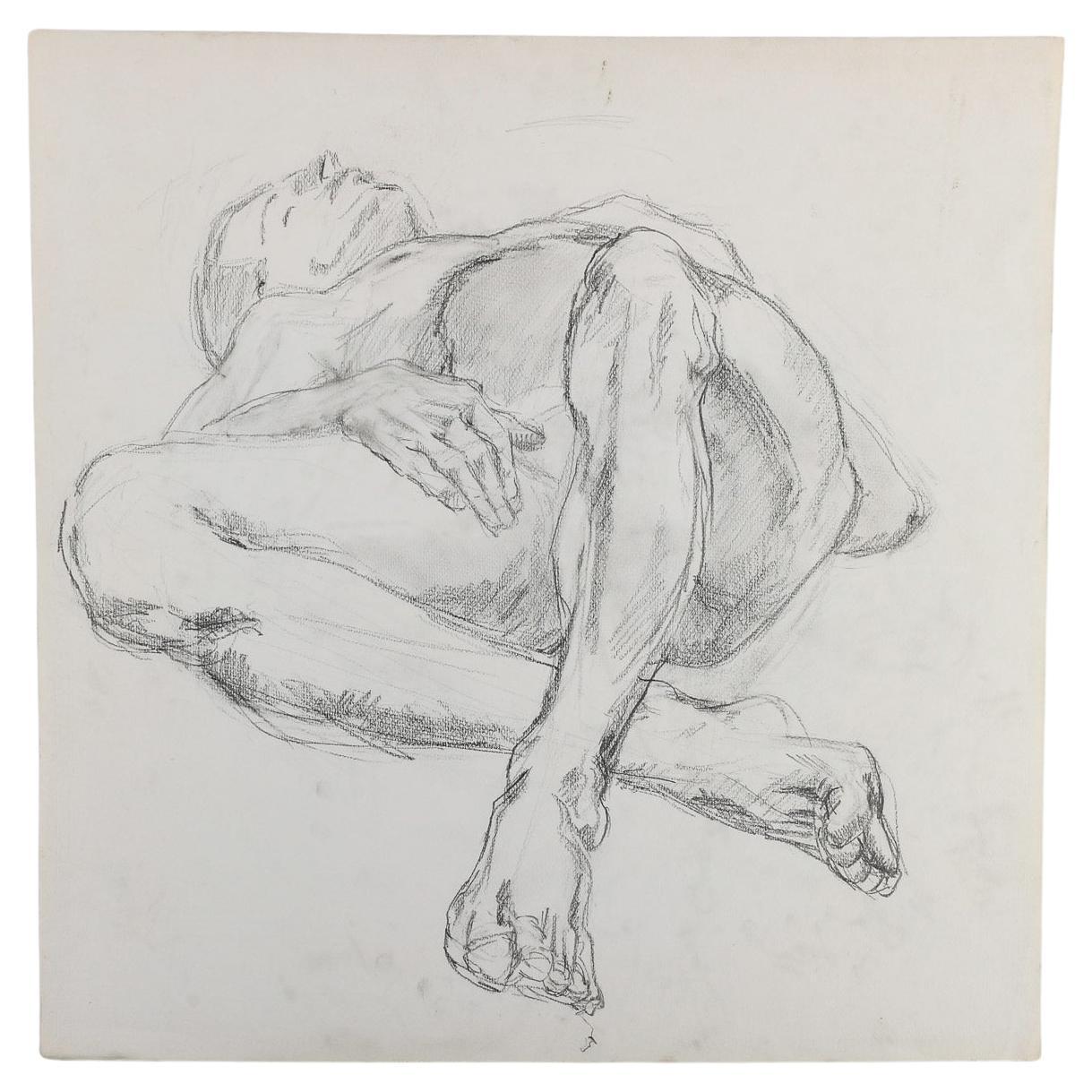 Zeichnung auf Papier, Studie eines nackten Mannes, 20. Jahrhundert.