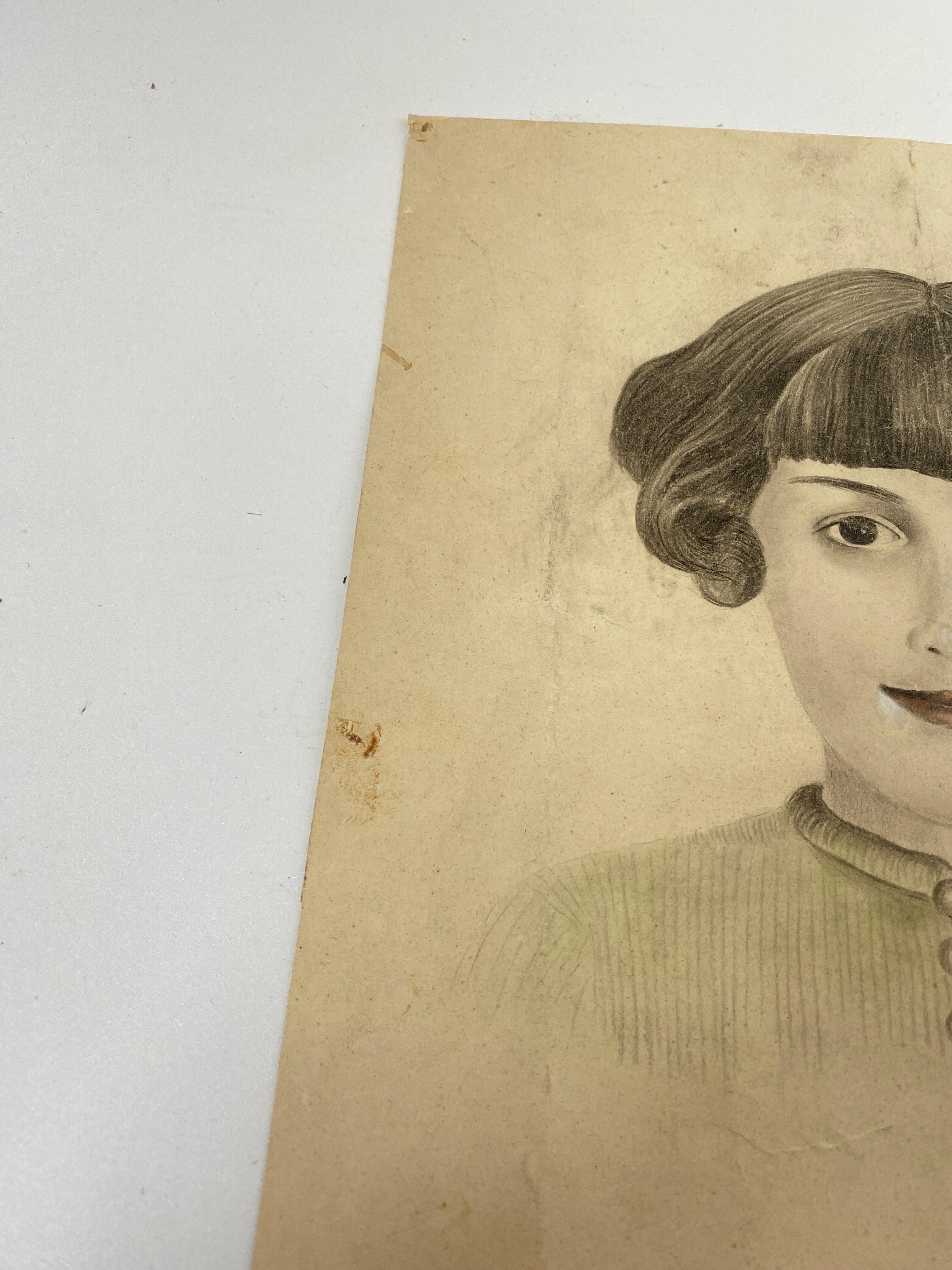 British Drawing Original, of a Young Girl, England 19th Century For Sale