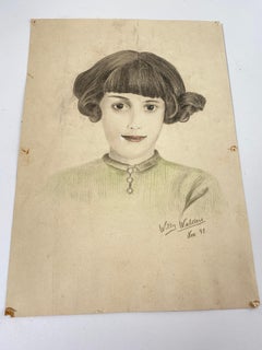 Original Zeichnung eines jungen Mädchens, England, 19. Jahrhundert