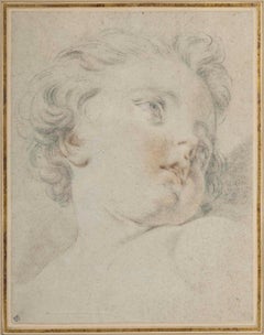 Disegno, pittura che rappresenta la testa di un bambino, disegno a gesso.