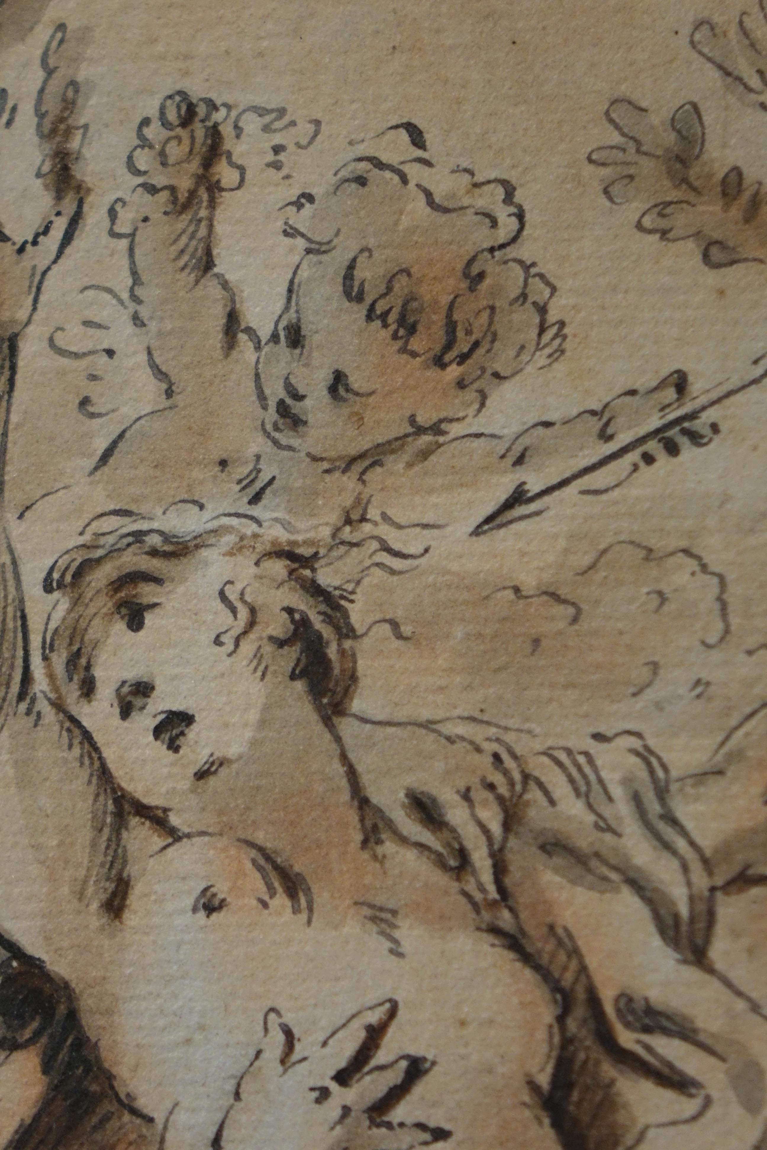 Paper Drawing Representing Apollon and Daphne, Italy, Early 18th Century