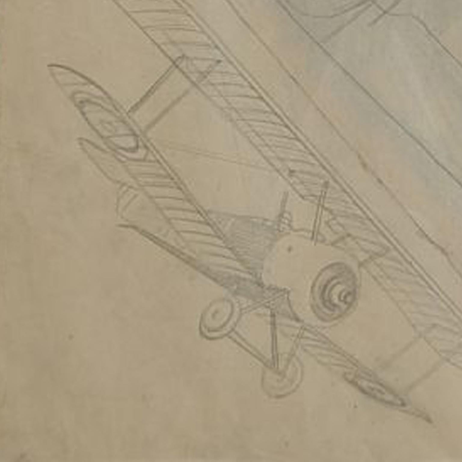 Italian Drawing Representing Three Different Biplanes Aircraft WWI by Riccardo Cavigioli For Sale