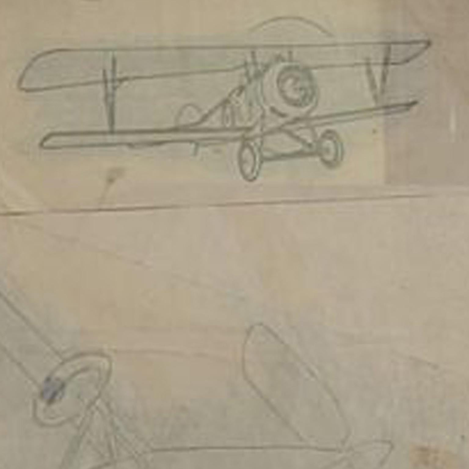 Drawing Representing Three Different Biplanes Aircraft WWI by Riccardo Cavigioli In Good Condition For Sale In Milan, IT