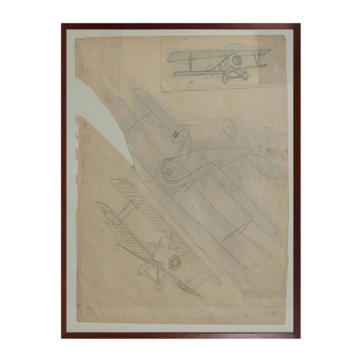 Drawing Representing Three Different Biplanes Aircraft WWI by Riccardo Cavigioli