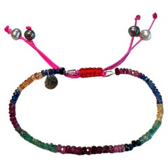 Drawstring Rainbow Gemstone Bracelet with Ruby, Emerald, and Sapphire Beads