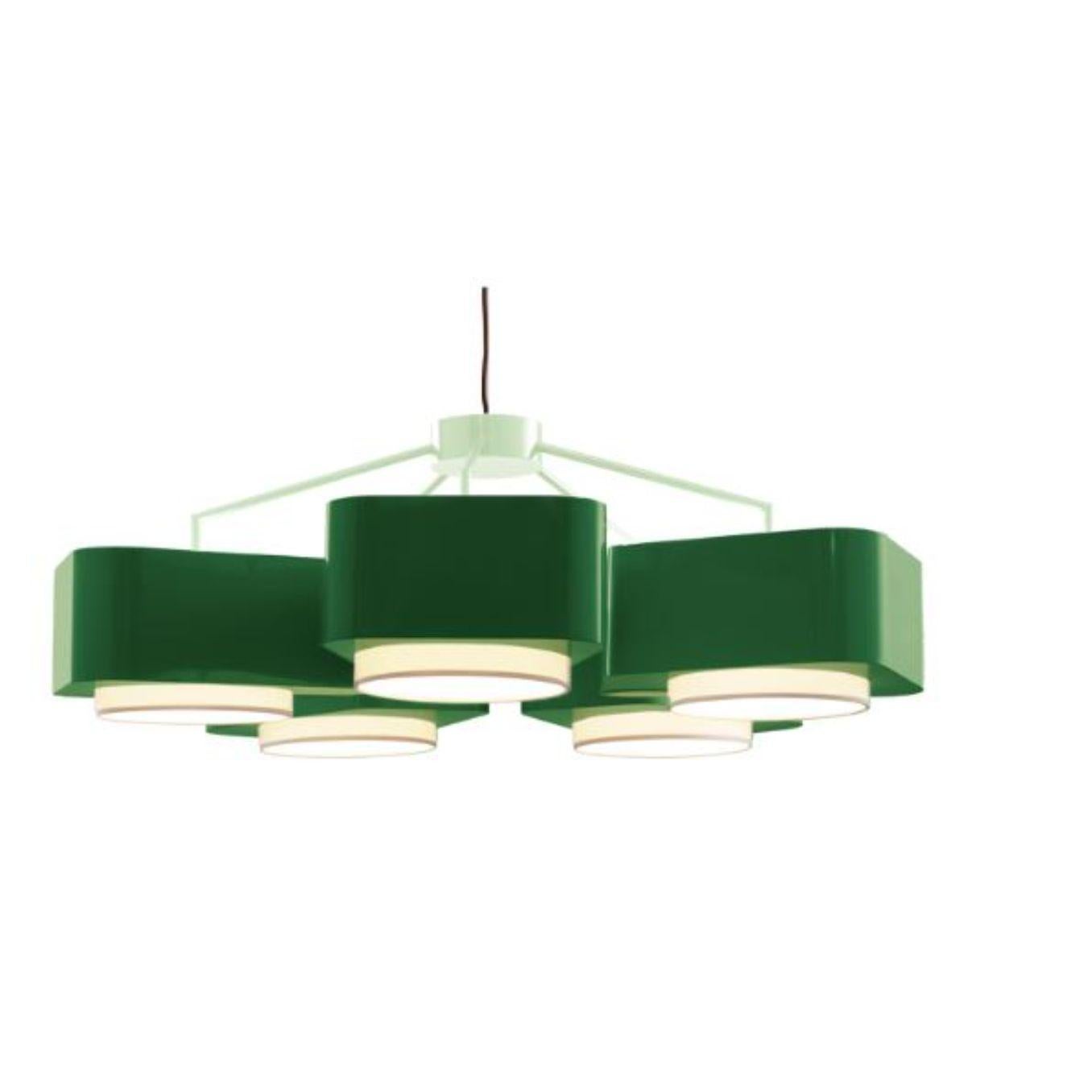 Dream and emerald carousel suspension lamp by Dooq
Dimensions: W 110 x D 110 x H 40 cm
Materials: lacquered metal.
abat-jour: cotton
Also available in different colors.

Information:
230V/50Hz
E27/5x20W LED
120V/60Hz
E26/5x15W LED
bulbs