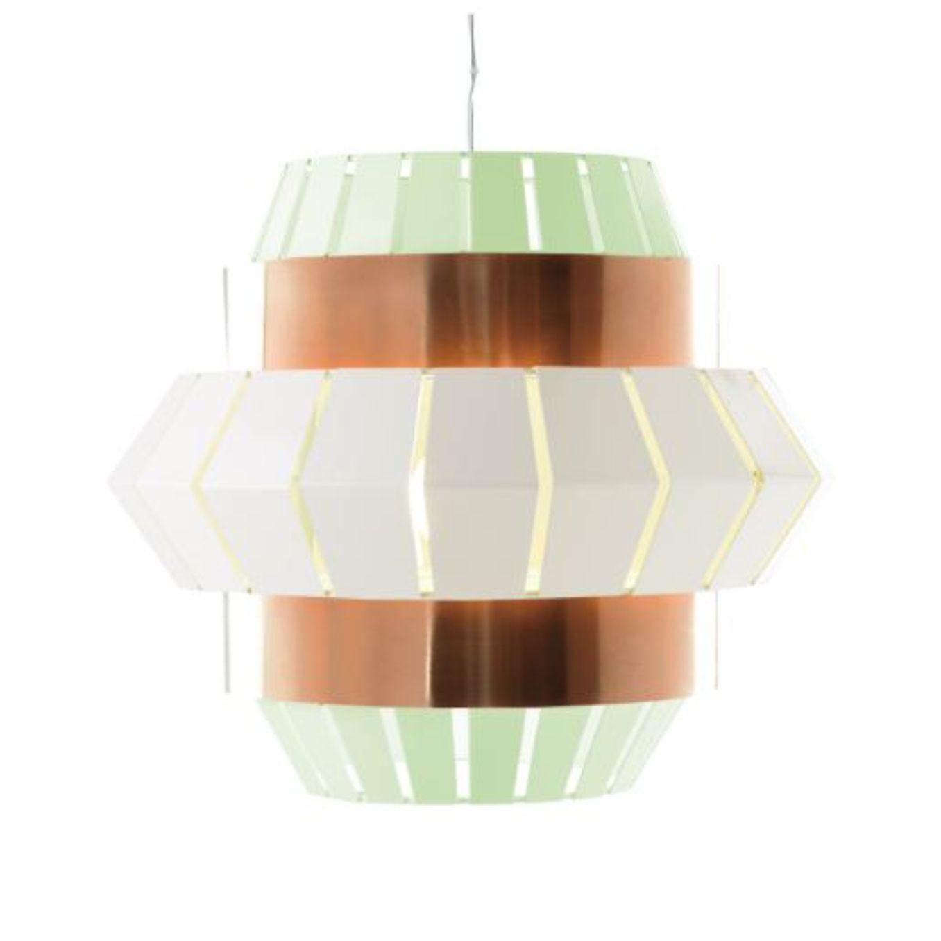 Dream and ivory comb suspension lamp with copper Ring by Dooq
Dimensions: W 74 x D 74 x H 60 cm
Materials: lacquered metal, polished copper.
Also available in different colors and materials.

Information:
230V/50Hz
E27/1x20W