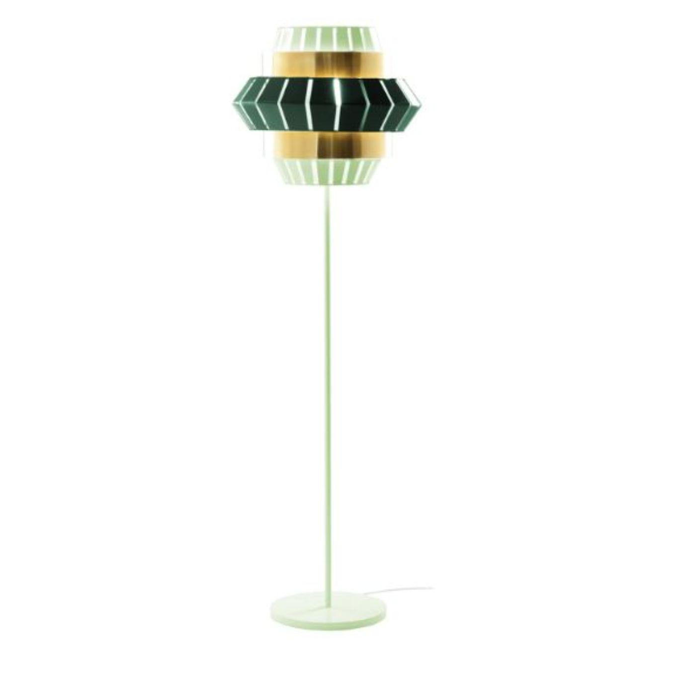 Dream and moss comb floor lamp with brass ring by Dooq
Dimensions: W 54 x D 54 x H 175 cm
Materials: lacquered metal, polished brass.
Also available in different colors and materials.

Information:
230V/50Hz
E27/1x20W LED
120V/60Hz
E26/1x15W