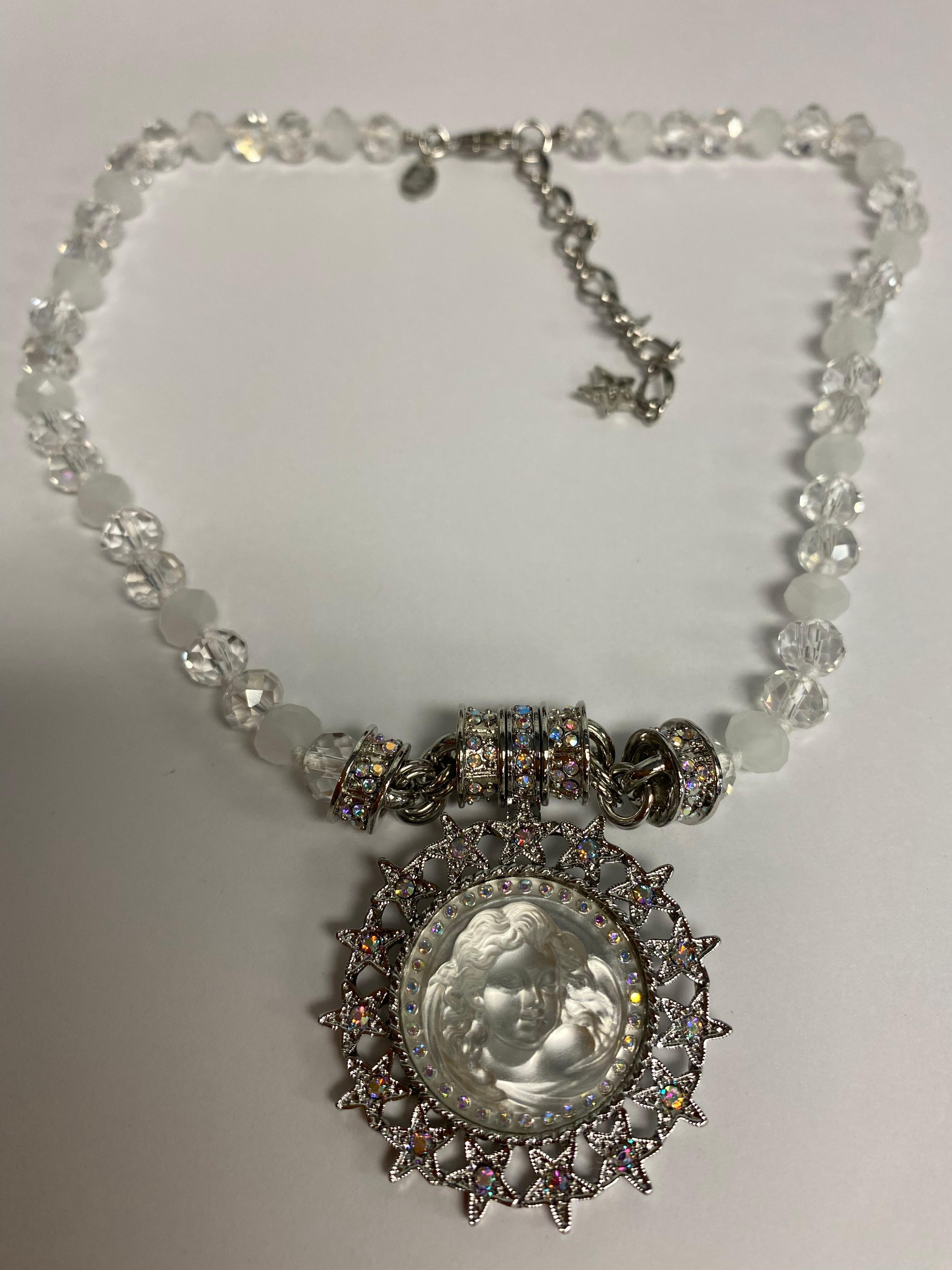 Women's Dream Angel Cherub Goddess Crystal Magnetic Aurora Borealis Pendant Necklace For Sale
