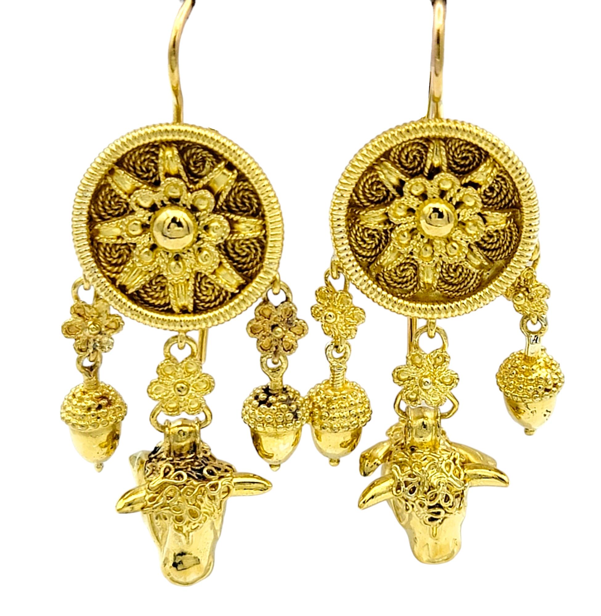 Crafted with intricate artistry and symbolic significance, these gold dangle earrings evoke the mystical allure of a dream catcher motif. Cast in luxurious 22 karat yellow gold, these earrings exude an aura of opulence and timeless elegance. There
