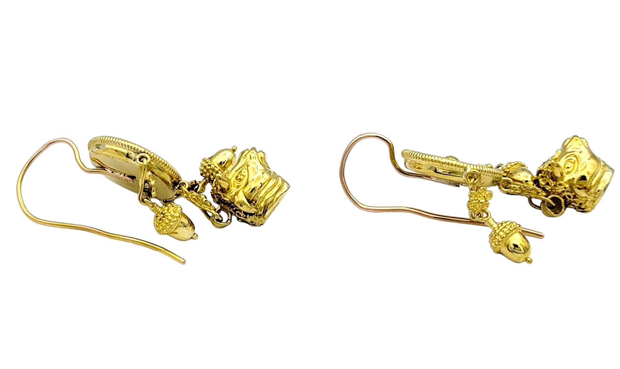 Women's Dream Catcher Motif with Cow Head Dangle Earrings Set in 22 Karat Yellow Gold For Sale
