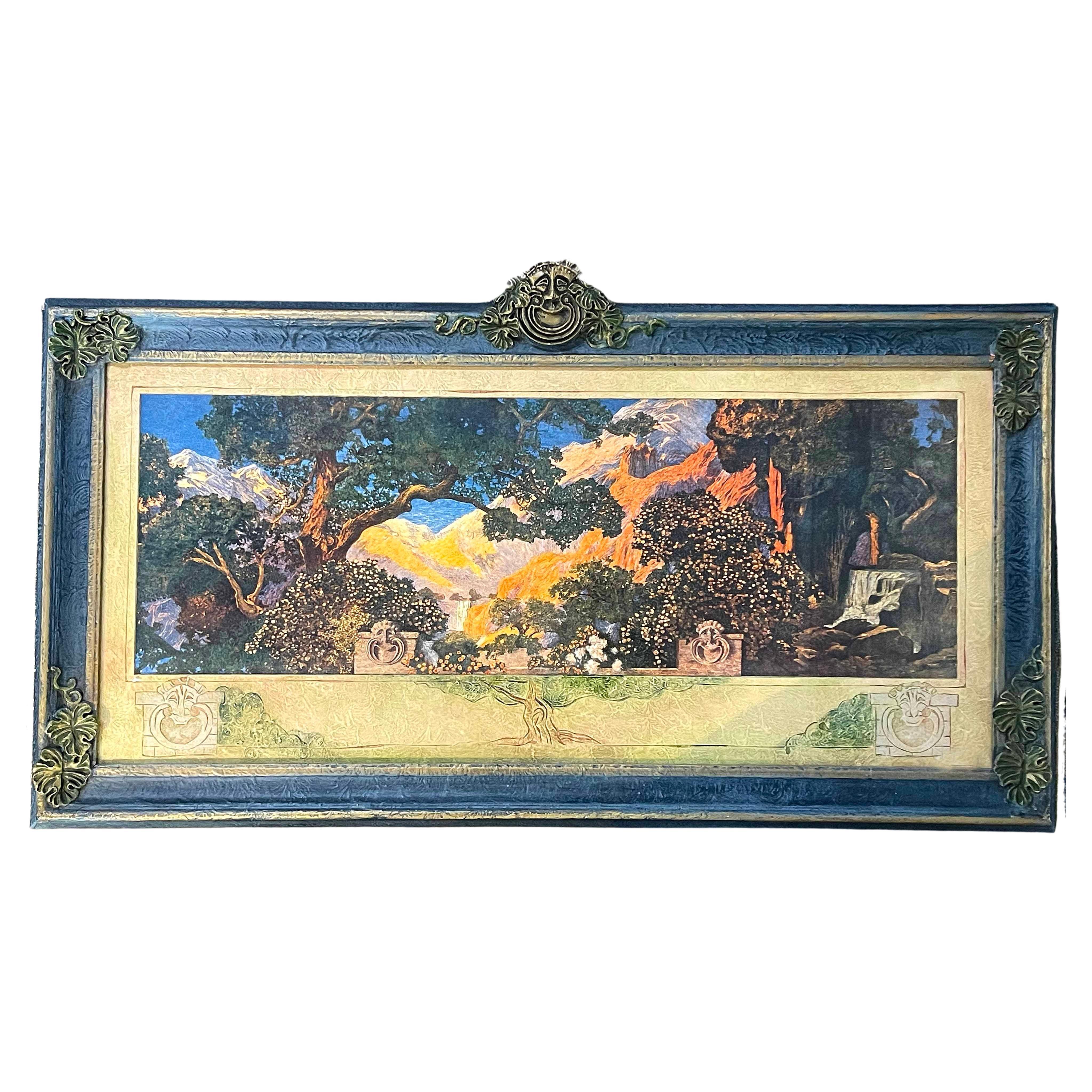 "Dream Garden", Spectacular 1920s Print with Maxfield Parrish-Inspired Frame