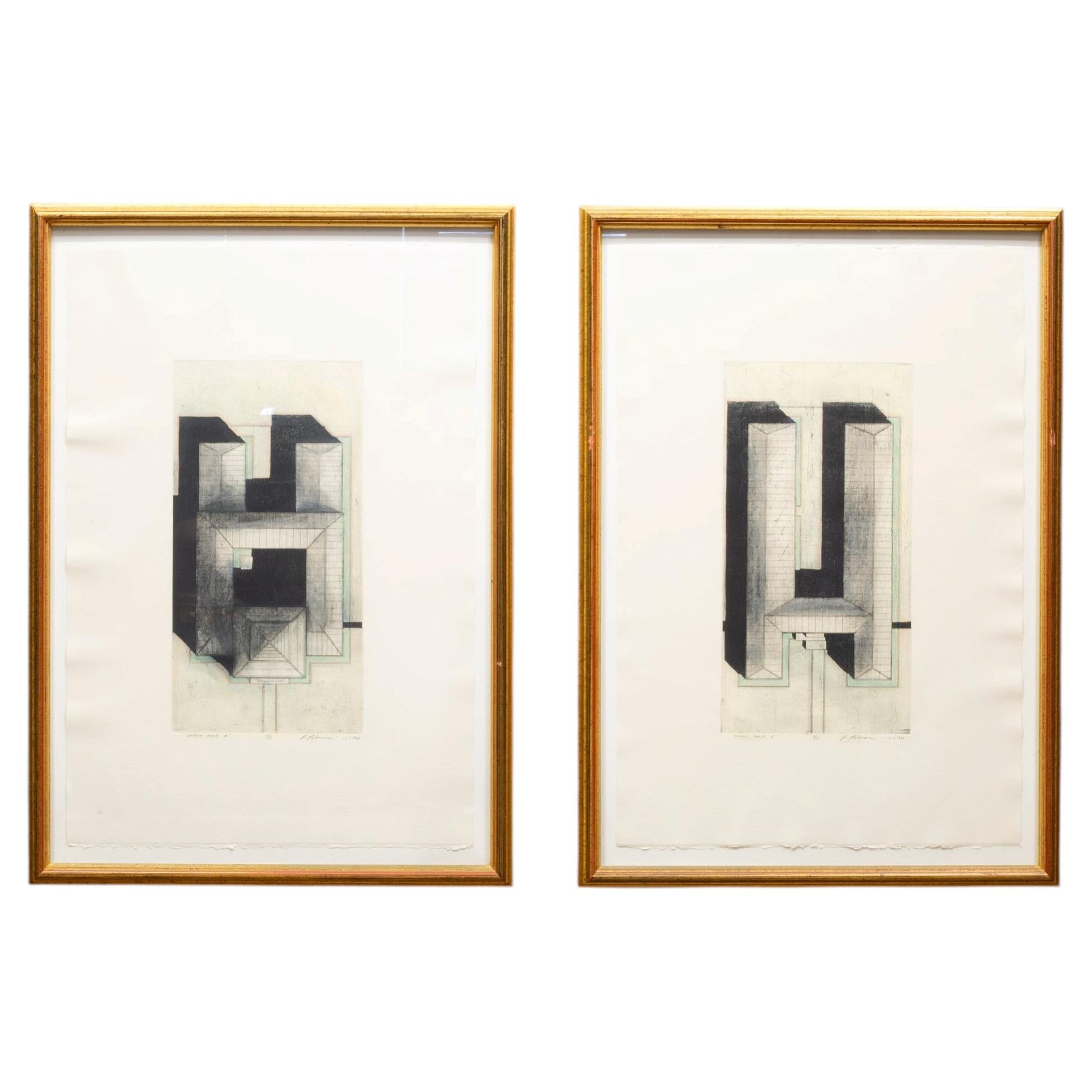 Dream House A & B, Patrick Palmer Numbered Signed Architectural Etchings, 1988 For Sale