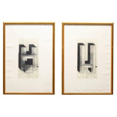 Dream House A & B, Patrick Palmer Numbered Signed Architectural Etchings, 1988