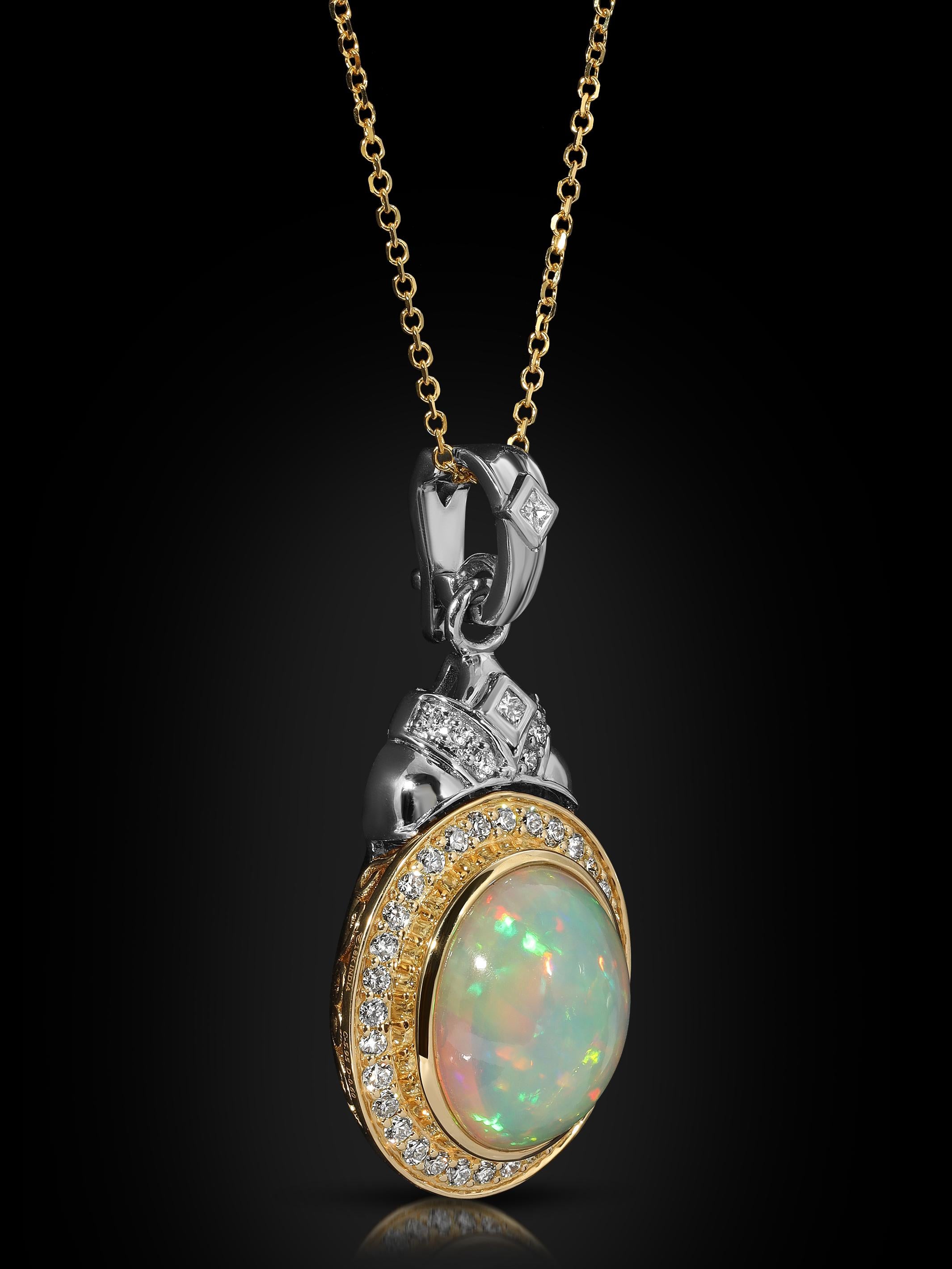 Oval Cut Dream On: Large Ethopian Welo Opal Necklace with Diamonds & 18K Gold by Chromia For Sale