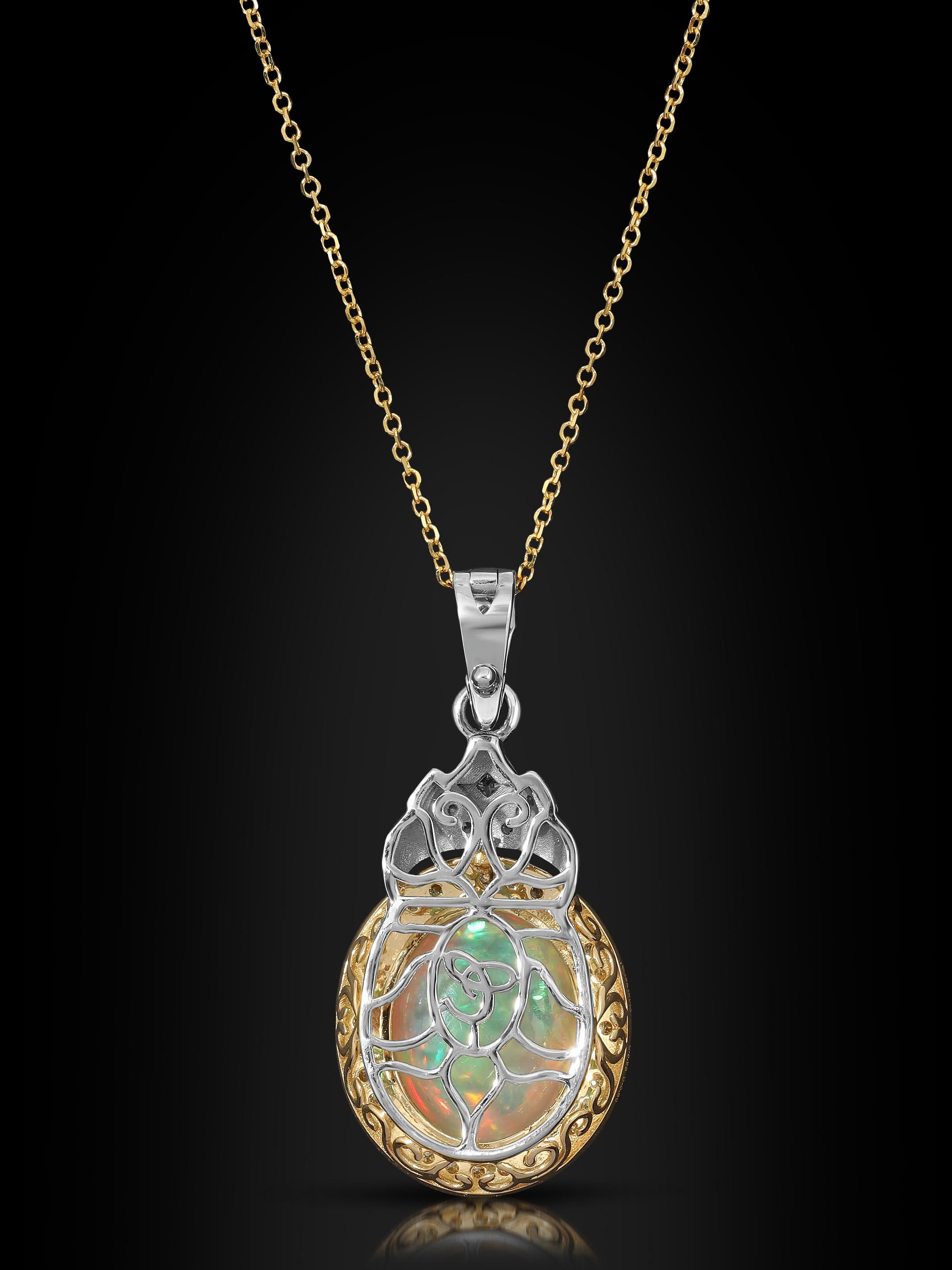 Dream On: Large Ethopian Welo Opal Necklace with Diamonds & 18K Gold by Chromia In New Condition For Sale In Mission Viejo, CA