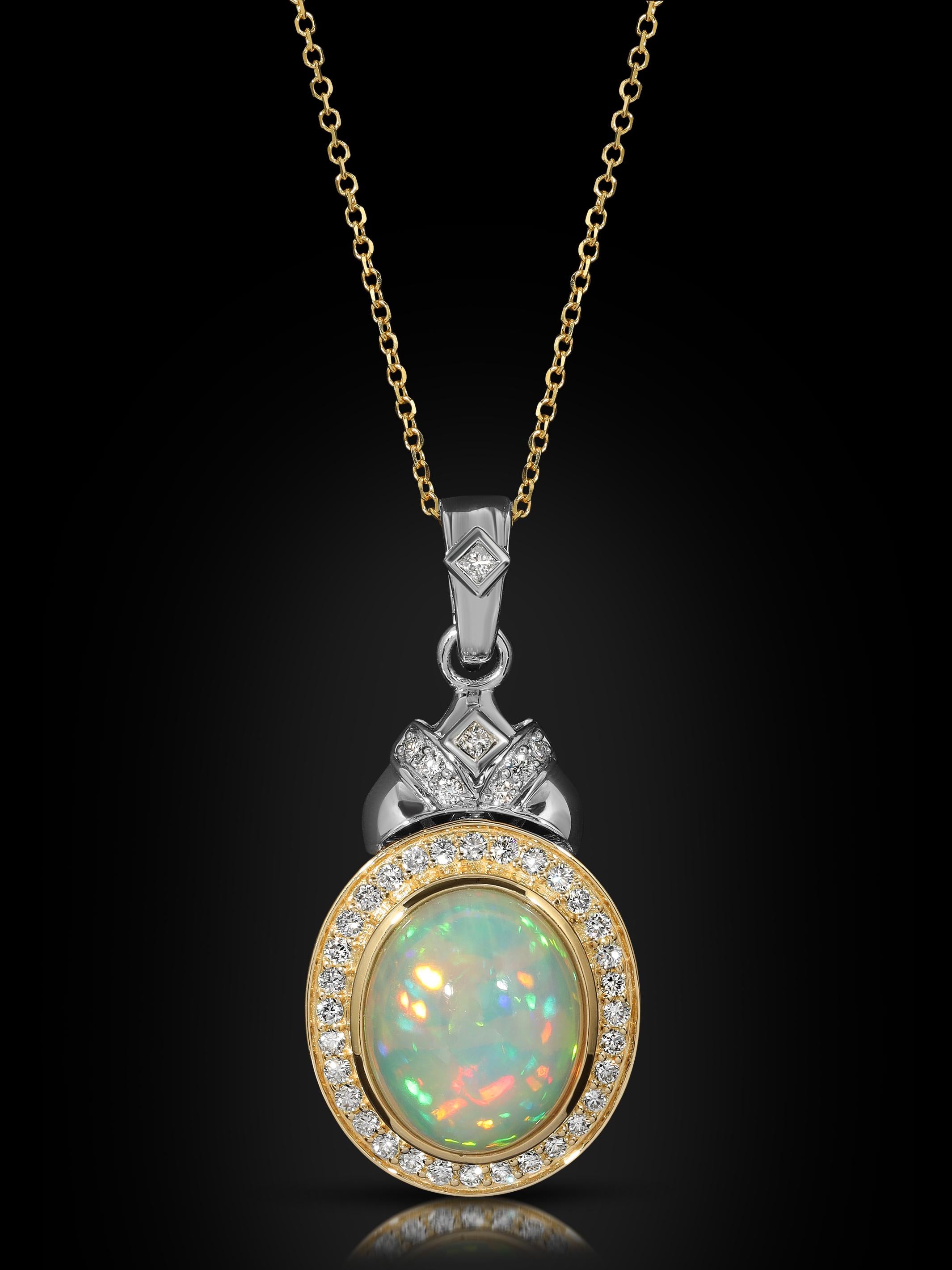 Women's Dream On: Large Ethopian Welo Opal Necklace with Diamonds & 18K Gold by Chromia For Sale