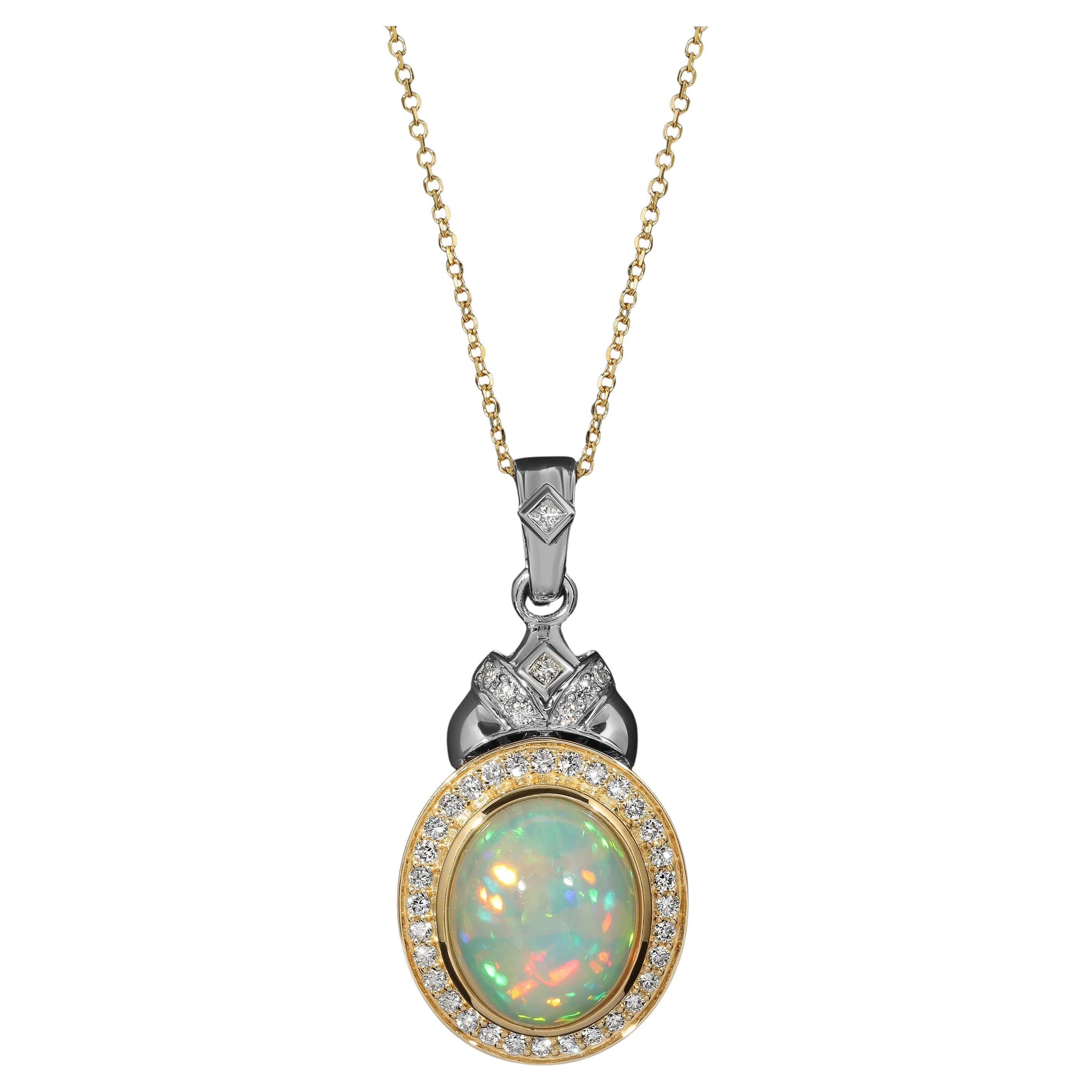 Dream On: Large Ethopian Welo Opal Necklace with Diamonds & 18K Gold by Chromia For Sale