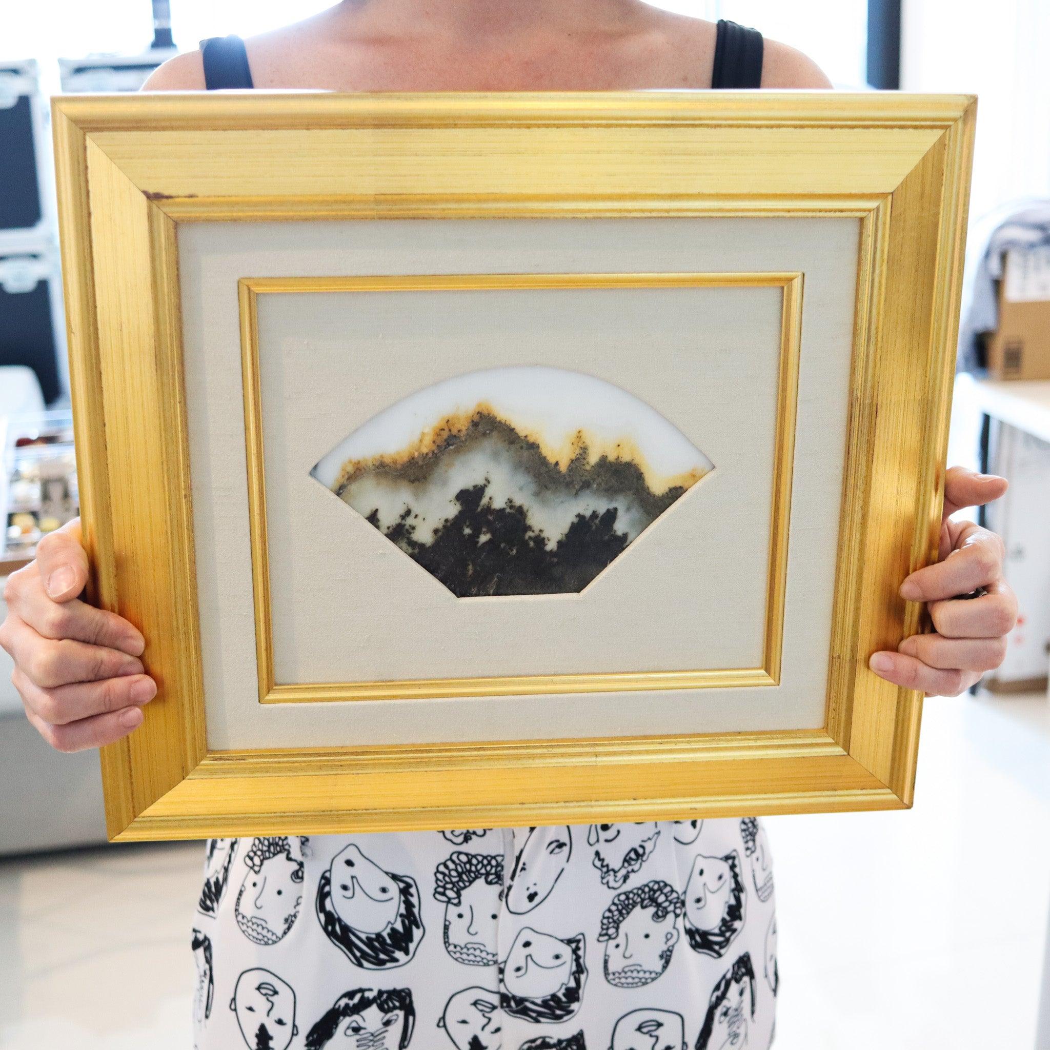 Chinese DREAM STONE 1910 Xi-Tuanxiong China Shih-Hua Art Landscape Framed Cut Marble For Sale
