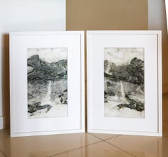 DREAM STONES 2007 China Diptych Shih-Hua Art Landscape Framed Marble Art