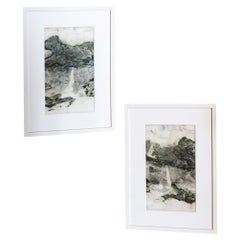 PIEDRAS DE SUEÑO 2007 China Díptico Shih-Hua Arte Paisaje Enmarcado Arte Mármol