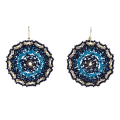 Dreamer Blue and Navy Hand-Beaded Mandala Drop Earrings